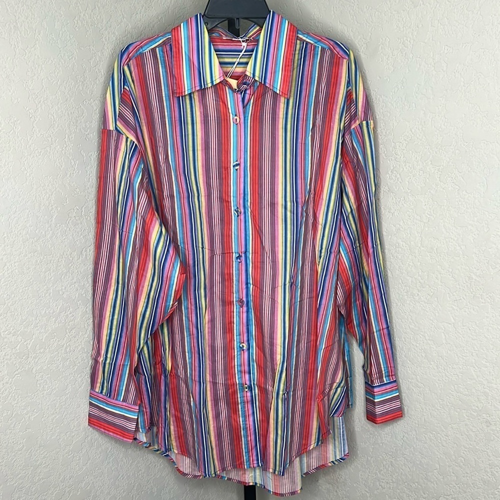 410 - Charlie Holiday Anthropologie NWT Red Striped Long Sleeve Top, Size Large